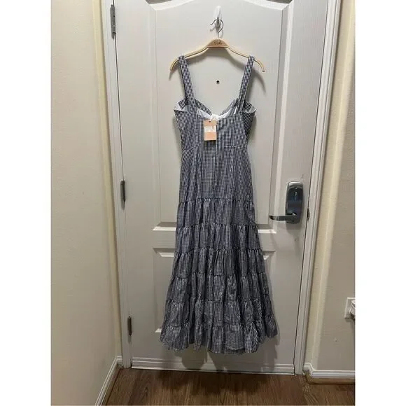 Maggie Sweet Women's Julieta tiered Gingham Tie Front Fit & Flare Dress NWT S - Picture 3 of 5